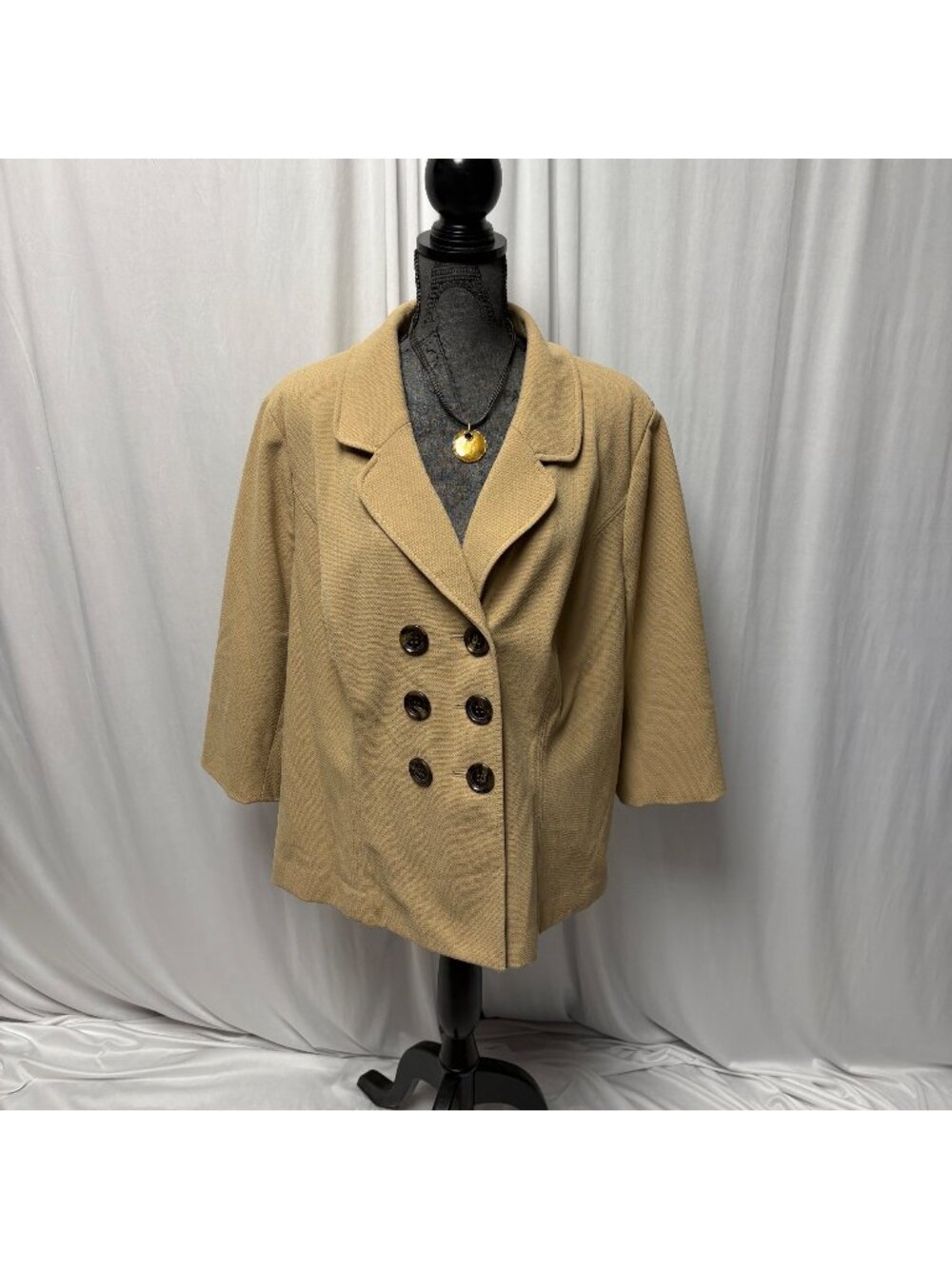 Lane Bryant Double-Breasted Blazer Womens Size 28 Tan Preppy Classic Career
